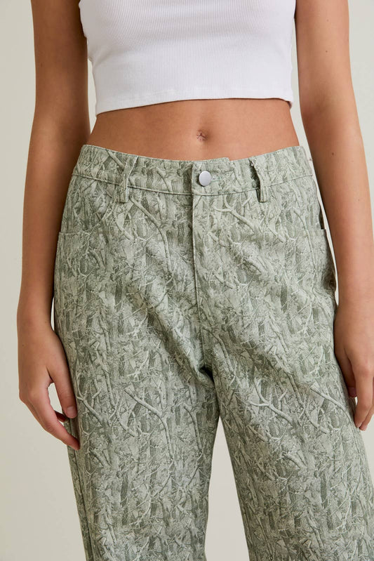 Mid-Rise Tree Camo Wide-Leg Pants