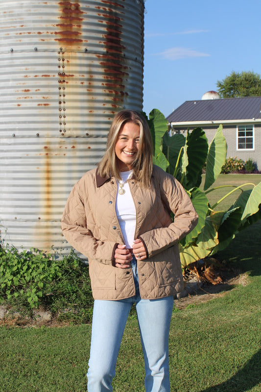 Khaki Quilted Puffer Jacket