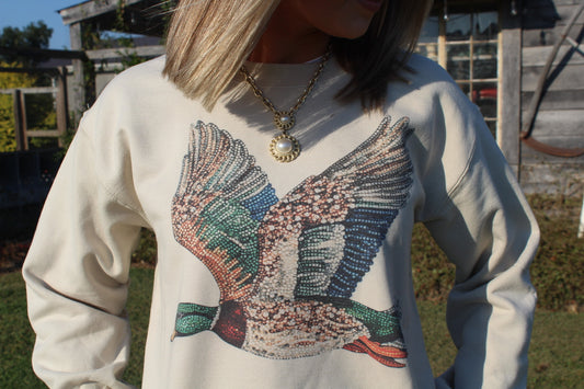 Faux Bedazzled Duck Graphic Sweatshirt