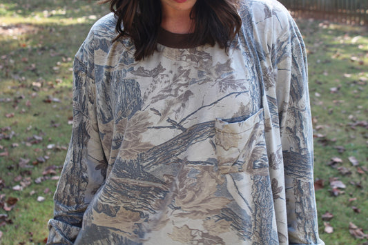 Faded Camo Long Sleeve Pocket Tee-Large