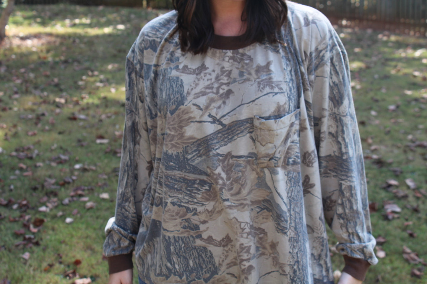 Faded Camo Long Sleeve Pocket Tee-Large