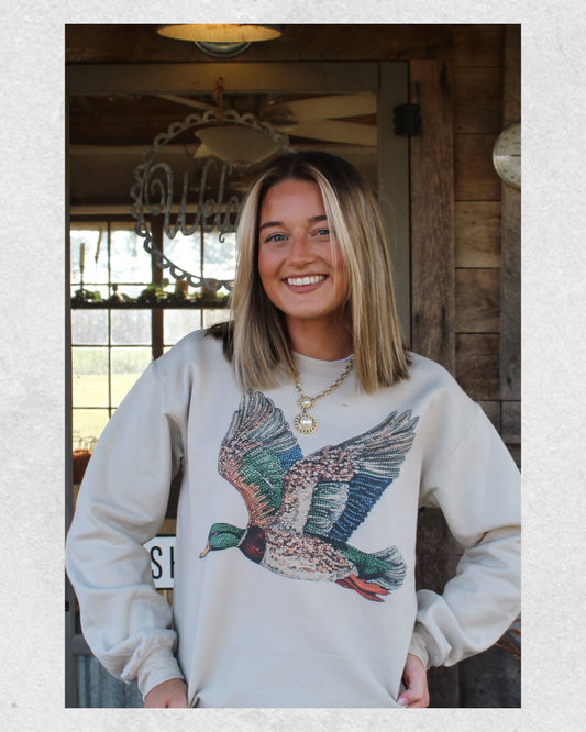 Faux Bedazzled Duck Graphic Sweatshirt