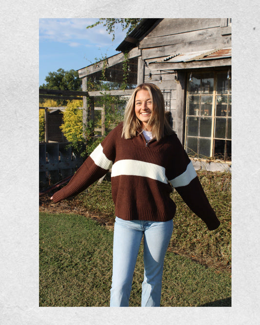 Neck Zip-Front Knit Sweater