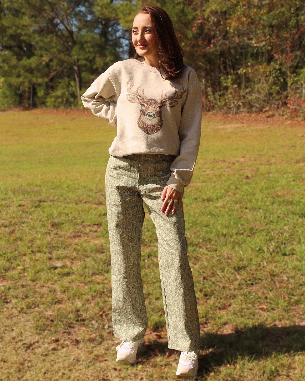 Faux Bedazzled Buck Sweatshirt