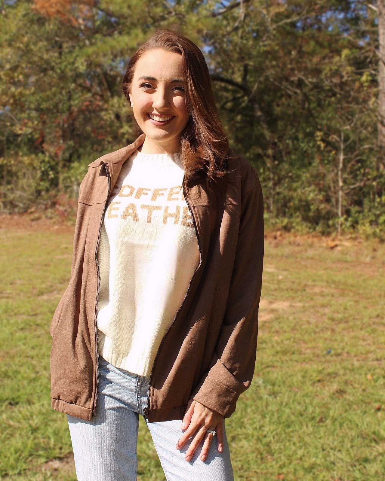 Suede Oversized Bomber Jacket