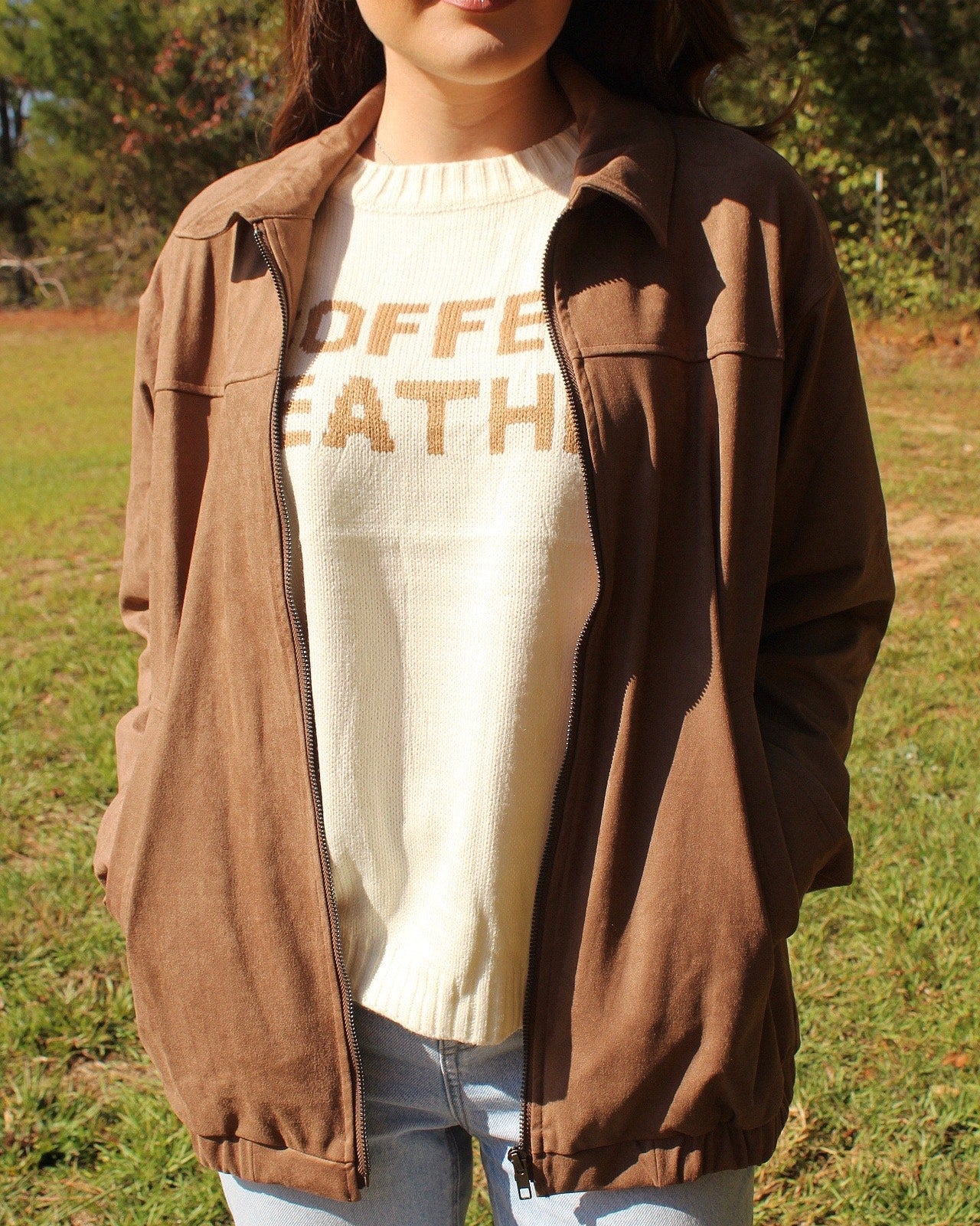 Suede Oversized Bomber Jacket