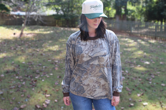 Faded Camo Long Sleeve Pocket Tee-Large