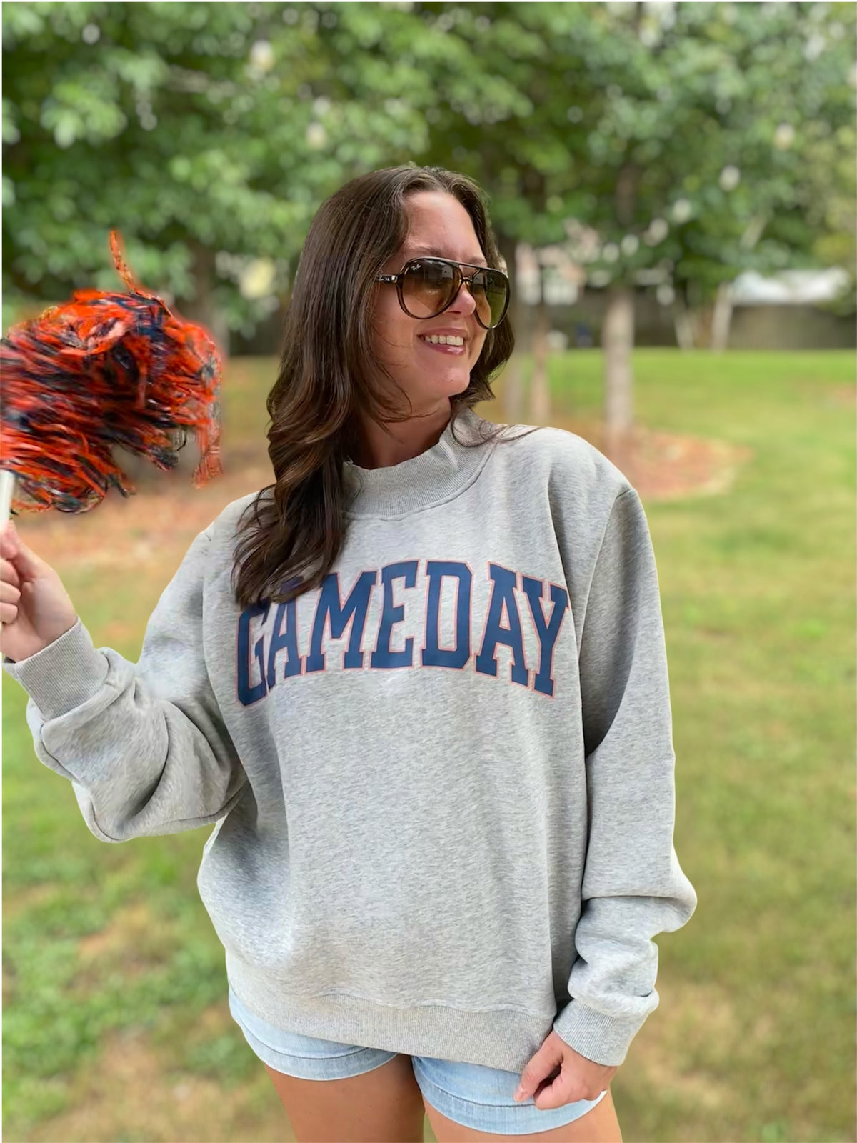 Navy & Orange Gameday Mock-Neck Sweatshirt