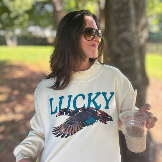 Lucky Duck Mock-Neck Crew Sweatshirt